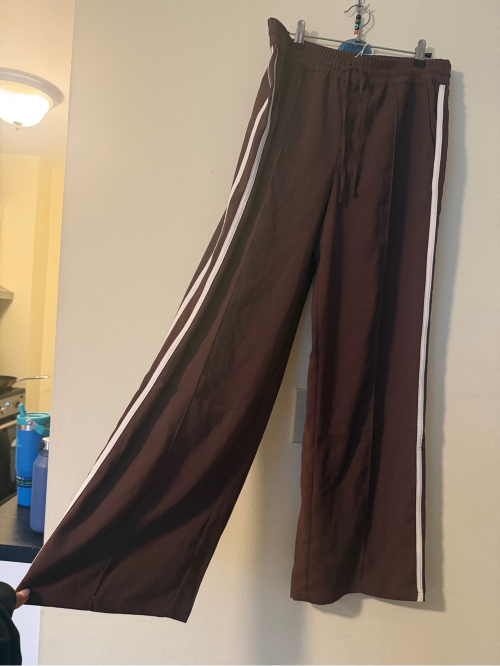 Brown Track Pants with Side Stripes
